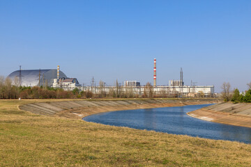 Eastern Europe,Ukraine, Pripyat, Chernobyl. Reactor 4 covered by the new containment sarcophagus...