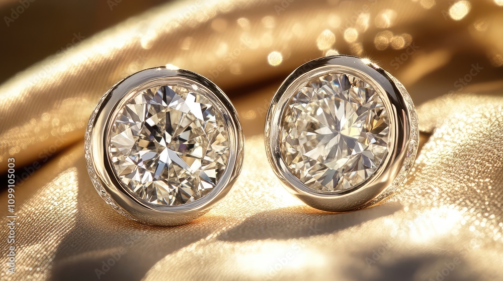 Poster elegant close-up of sparkling round diamonds on soft fabric background