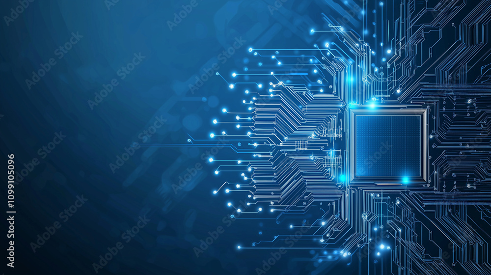 Poster abstract circuitry: a close-up of a futuristic circuit board, its intricate pathways glowing with di