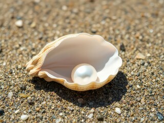 A sea shells in a perl on a sand