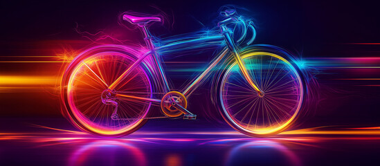 Fototapeta premium A neon-lit bicycle against a black background