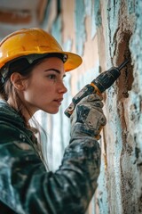 Fototapeta premium Construction worker with drill