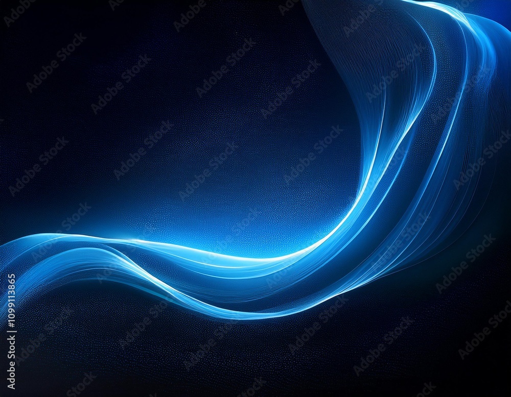 Poster abstract, dynamic blue lines create a sense of motion and energy on a dark background