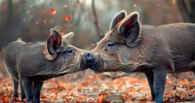 hogs loving each other. Wild pigs love in 4k Video