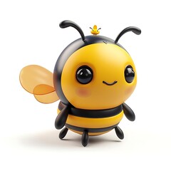Fototapeta premium A cute cartoon bee character with big eyes and a small bee on its head.