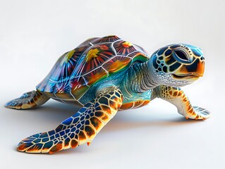 Obraz premium A colorful, artistic depiction of a turtle with vibrant patterns and textures.