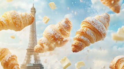 Croissants in Flight: Parisian Morning