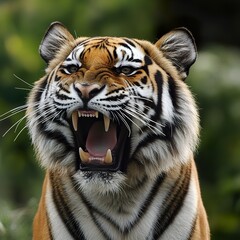 Obraz premium Majestic Tiger Roar: A Close-Up Portrait of a Powerful Predator
