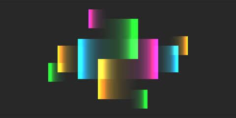 Fototapeta premium Abstract colorful blocks of light with gradient hues of neon green, blue, pink, and yellow on a dark background, creating a futuristic and dynamic digital art squares composition for modern designs.