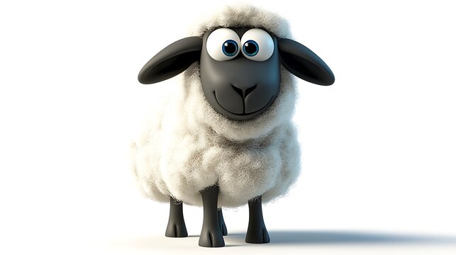 Cute Cartoon Sheep   D Render  Fluffy Wool  Farm Animal