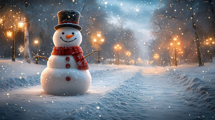 Obraz premium Cheerful Snowman in Winter Wonderland