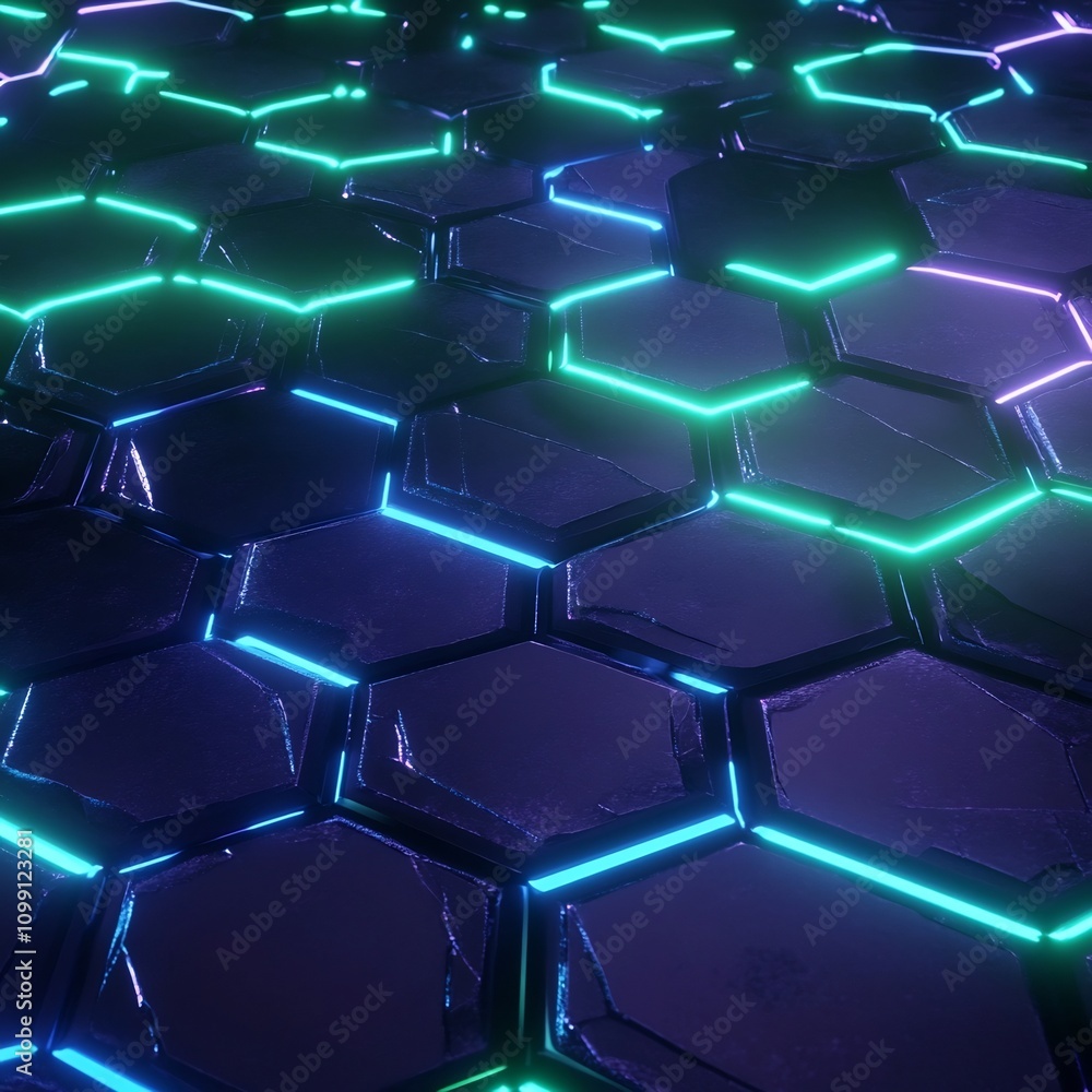 Poster glowing hexagon grid dark futuristic abstract digital background seamless 3d geometric pattern with 