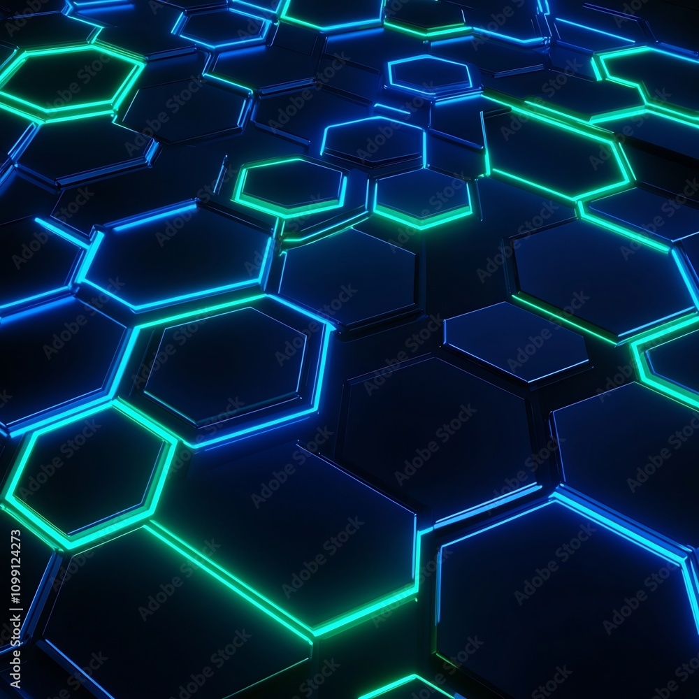 Poster mesmerizing neon hexagonal shapes in futuristic minimalist illumination abstract 3d rendered digital