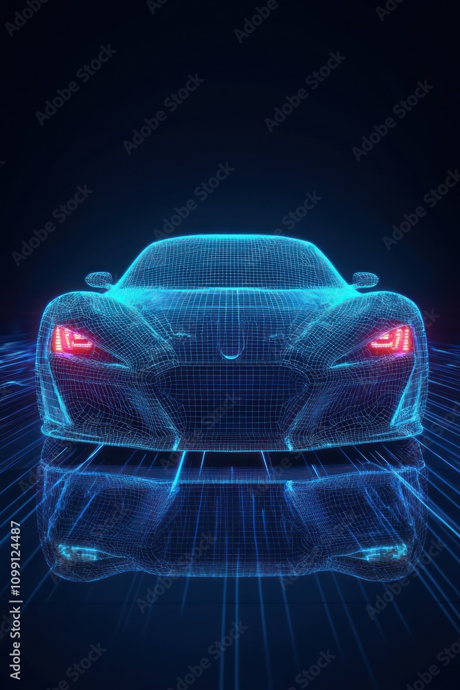 Aufkleber wireframe design of a futuristic car glows, offering space for additional text.