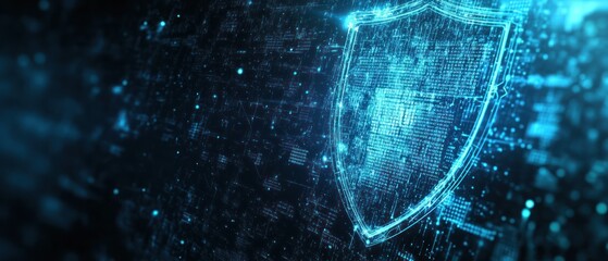 A glowing blue and red shield with a glowing red dot in the center