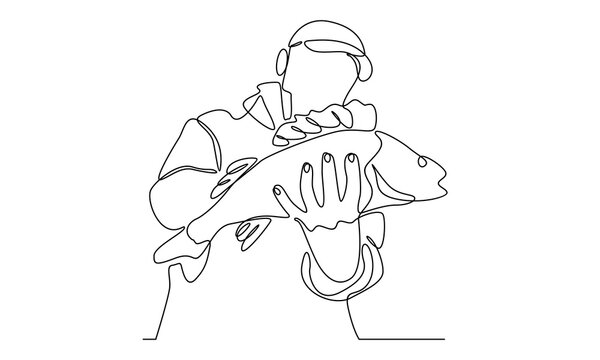 continuous line of fisherman illustration