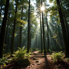 sun rays in the forest