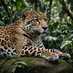 Naklejka premium Jaguar Wildcat Big Cat Predator Jungle Wildlife Feline Nature Wild Animal Forest Wildlife Photography Elegant Exotic Animal Panthera Majestic