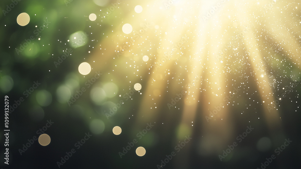 Aufkleber golden hour glow: a captivating bokeh backdrop of sunbeams filtering through lush greenery, creating