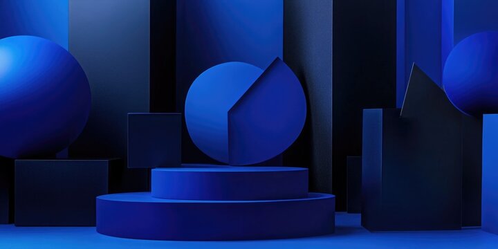 Blue objects on blue platform