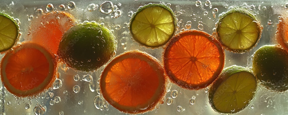 Aufkleber fresh citrus slices in sparkling water create a refreshing and vibrant drink display.