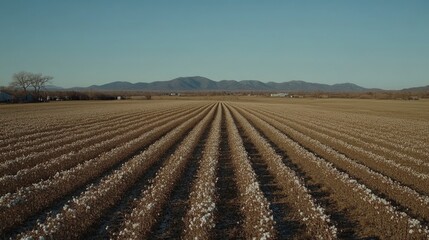 Expansive Cotton Field Under Clear Blue Sky