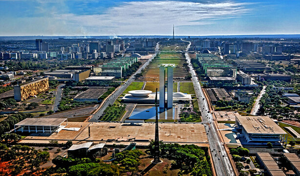 Aerea da Esplanada dos Ministerios, Pra&ccedil;a dos tres poderes, Palacio do Planalto, Supremo Tribunal Federal, Congresso Nacional. Brasilia. Distrito Federal. 