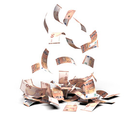 Falling 50 Euro banknote transparent image 3d rendering, mette shadow ready