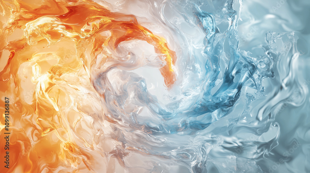 Poster fire and ice abstract: a mesmerizing abstract image of fire and ice swirling together, representing 