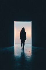 Obraz premium Woman walking out of open door