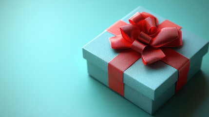 Obraz premium Open present box or gift box with red ribbons and bow isolated on green blue pastel color background with shadow 3D rendering