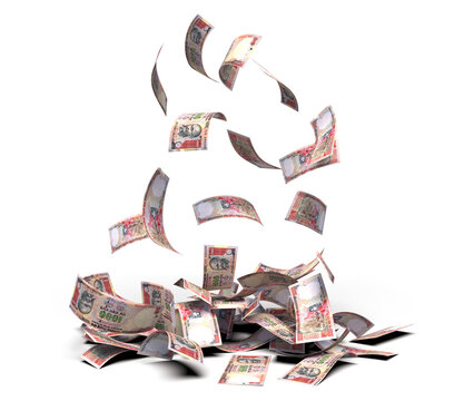 Falling indian 1000 rupee banknote transparent image 3d rendering, mette shadow ready