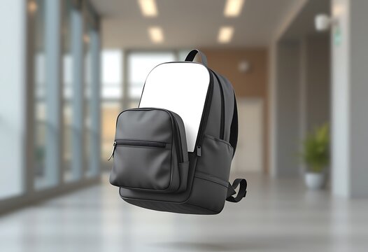 Mockup Of Blank Black Backpack Mockup School Bag Perfect for branding mockups."
