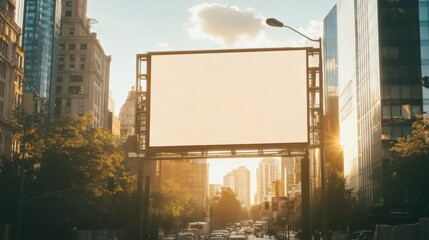 Fototapeta premium Large billboard busy street city is blank mounted sign mockup