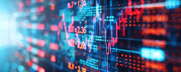 Financial Crisis in Augmented Reality - Stocks Decline and Bankruptcy Alert on Digital Screen with Matrix Visuals