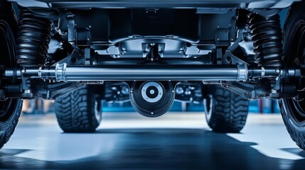 Fototapeta premium Underside vehicle specifically suspension system appears to Underneath View