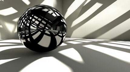 Black Sphere with Intricate Shadow Patterns