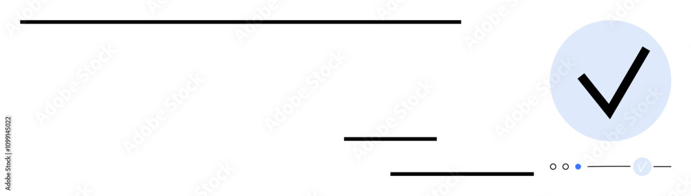 Poster horizontal lines, progress bar with nodes, and check mark within a blue circle indicating task compl