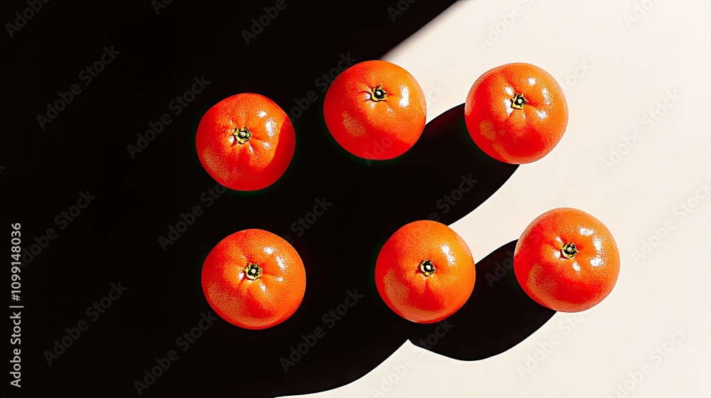 Poster fresh red grapefruits artfully arranged on a black background capturing sunny minimalism with soft s