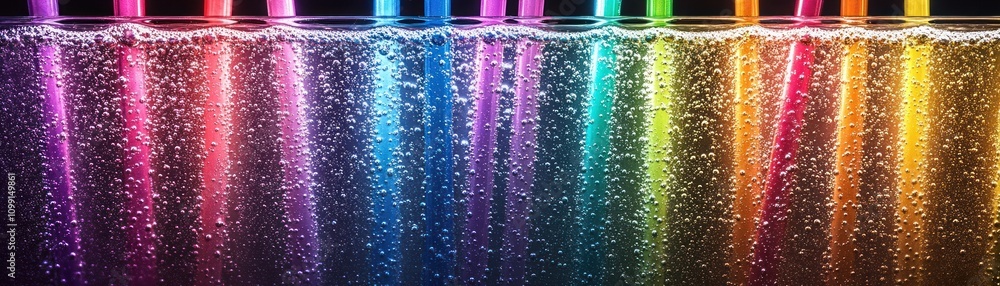 Poster colorful straws submerged in sparkling water, creating a vibrant and dynamic visual effect.
