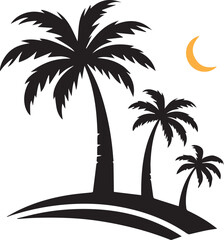 Palm tree silhouette with moon