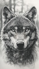 Obraz premium A Majestic Wolves Head Drawn In Monochrome