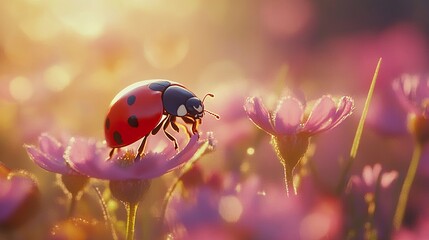 Fototapeta premium Ladybug on Pink Flower: A Stunning Macro Photograph