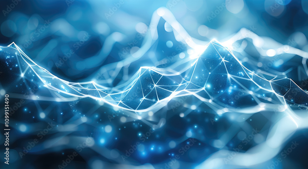 Aufkleber Abstract light blue complex network graph with light blue edges and light blue nodes, light background.