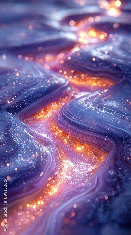 Poster dynamic fluid motion with glowing elements abstract art digital creation vibrant environment close-u