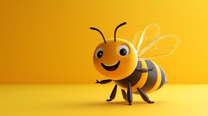 Obraz premium Happy Cartoon Bee on Yellow Background