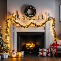 Cozy Christmas Fireplace with Festive Decorations