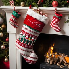 Festive Christmas Stockings Hanging by the Fireplace