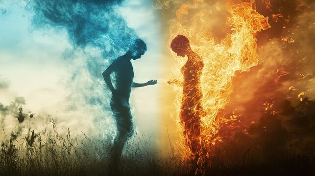 Fire and Ice: A Dance of Opposites - Symbolic Artwork