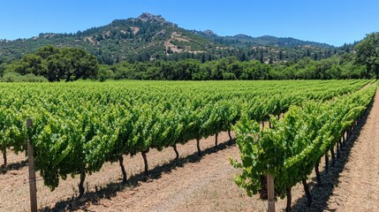 Scenic Vineyard Landscape with Mountain Backdrop